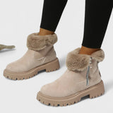 Mилена – Топли дамски боти с пух и страничен цип