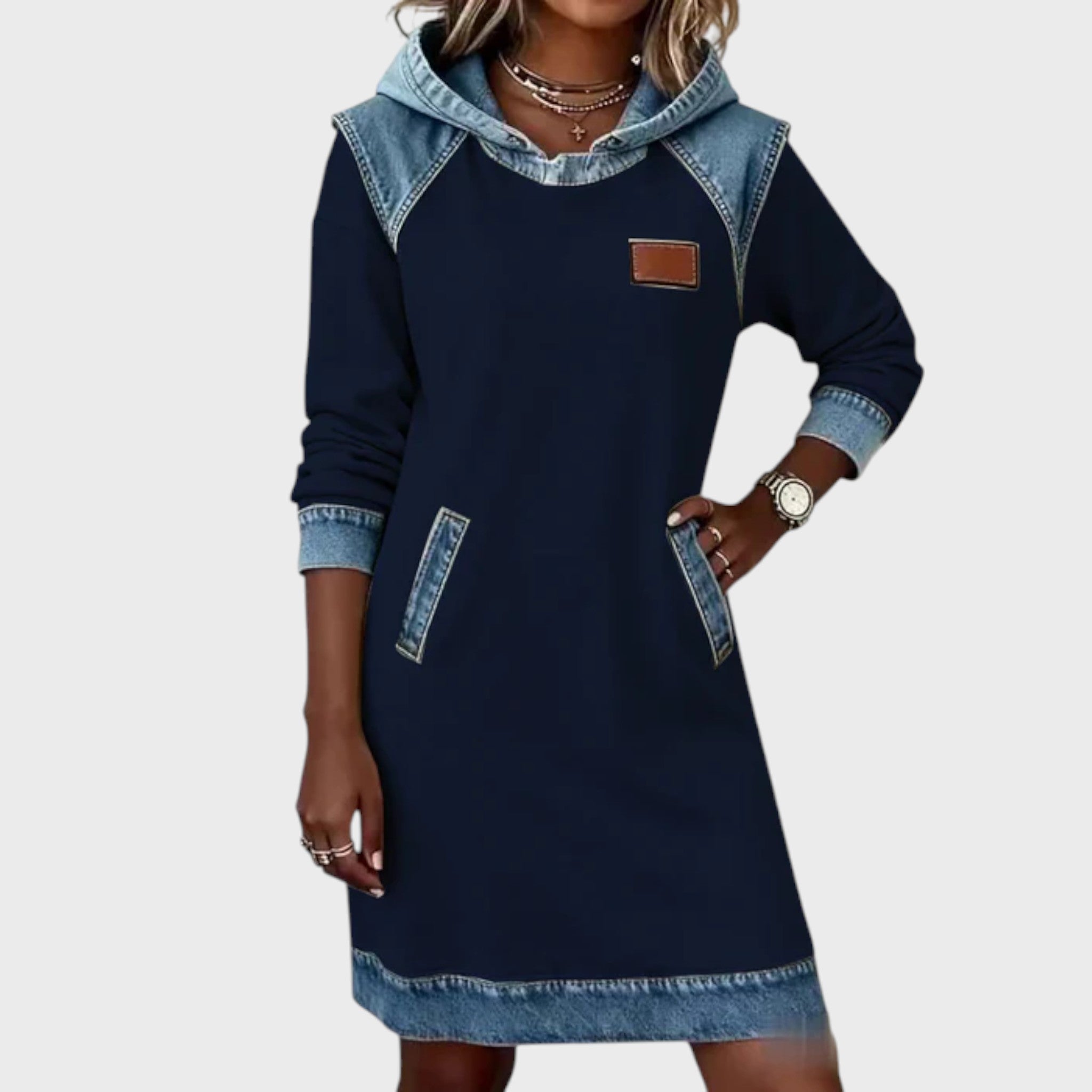 Ивана - Суитшърт Рокля с Детайли от Деним