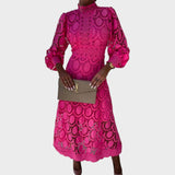 Даница - Чипкана рокля с обемни ръкави и висок яка