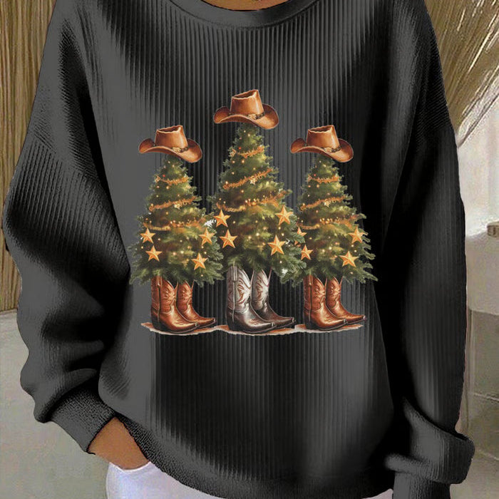 Зорница - Коледен пуловер с западни коледни елхи