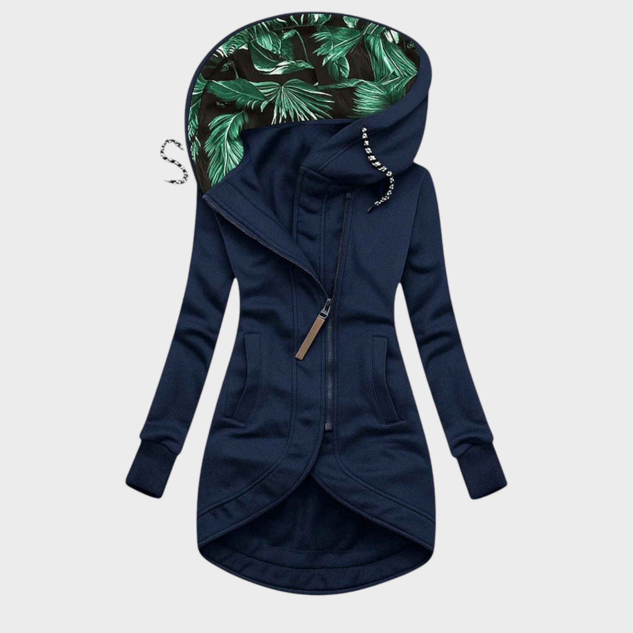 Стоян - Елегантно Дълго Яке с Качулка и Диагонален Цип