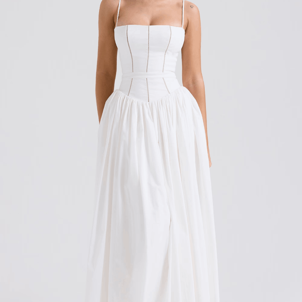 Макси рокля с тънки презрамки и цветен десен