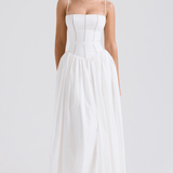 Макси рокля с тънки презрамки и цветен десен