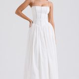 Макси рокля с тънки презрамки и цветен десен