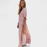 Вилма - Розова бохо рокля с разрез