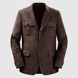 Оформен мъжки сако с джобове с херингово ромбообразно платно