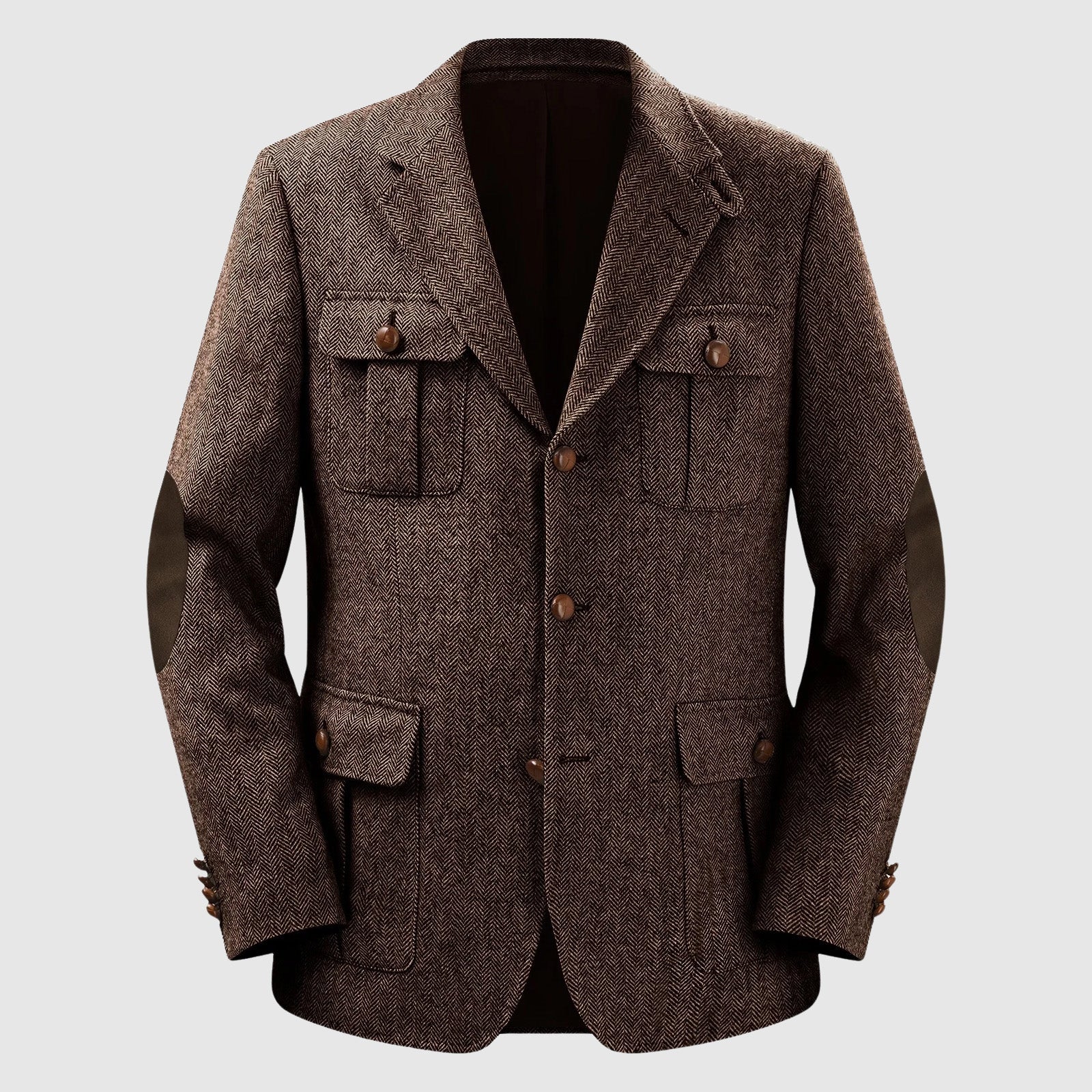 Оформен мъжки сако с джобове с херингово ромбообразно платно