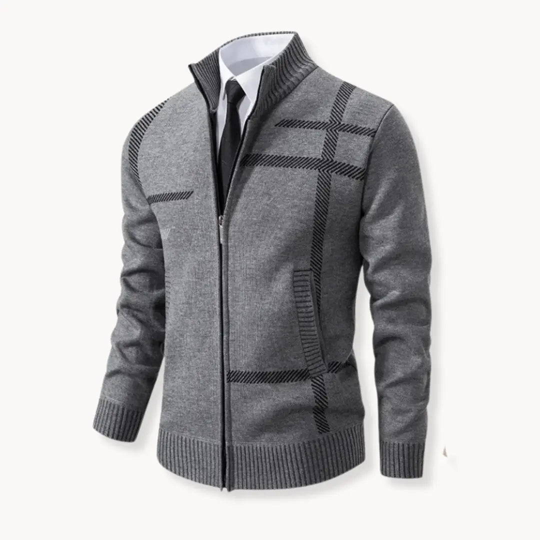 Пуловер от плетена тъкан - пълно закопчаване отпред и смес от меки вълна