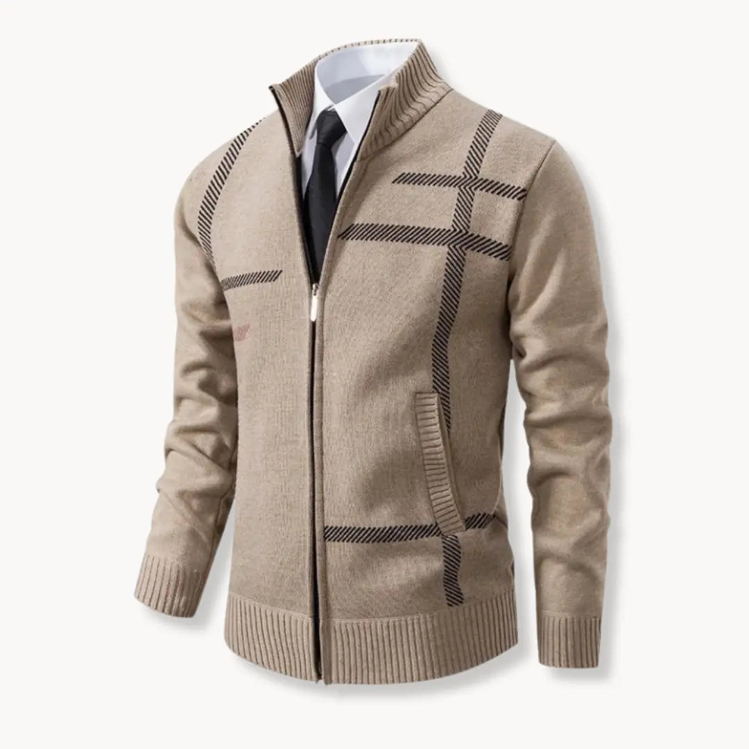 Пуловер от плетена тъкан - пълно закопчаване отпред и смес от меки вълна