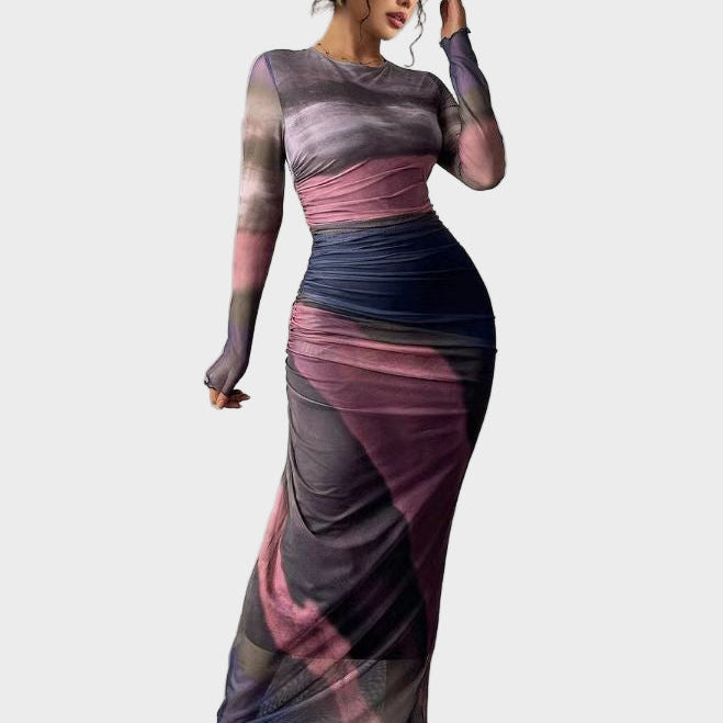 Торина – Дълга удобна рокля с десен