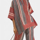 Комбинезон Oversize Daisy от ленен материал с ивици в червен коралов и сив цвят, модерен и удобен стил