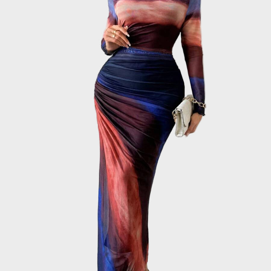 Торина – Дълга удобна рокля с десен