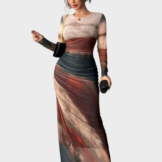 Торина – Дълга удобна рокля с десен