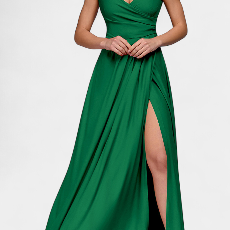 Татяна Дълга Рокля с Драпиране Отпред и Прекрит Изрез