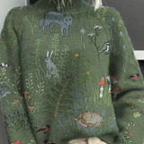 Калина – Дамски плетен пуловер с бродерия