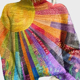 Плетен Пуловер с Яка и Живописен Узор