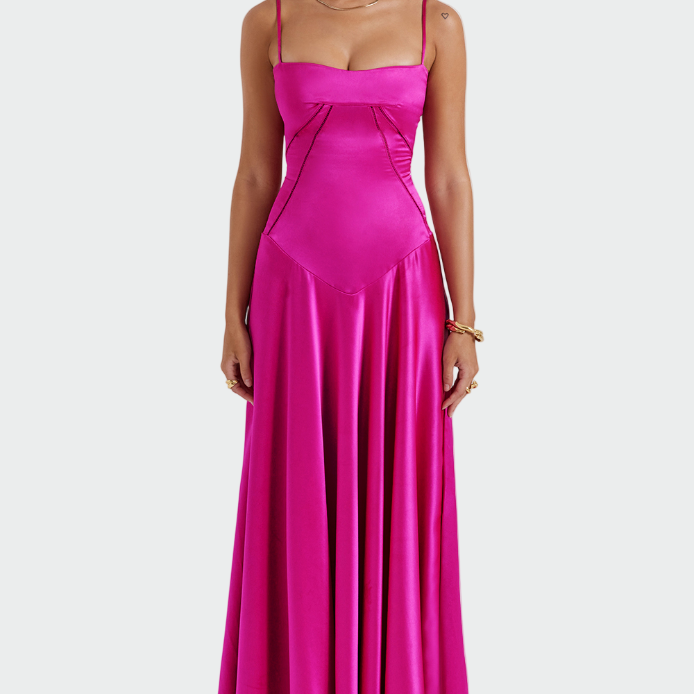 Сатенена макси рокля с тънки презрамки