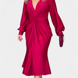 Лена Дълга Рокля с Дълги Ръкави и V-образно Деколте