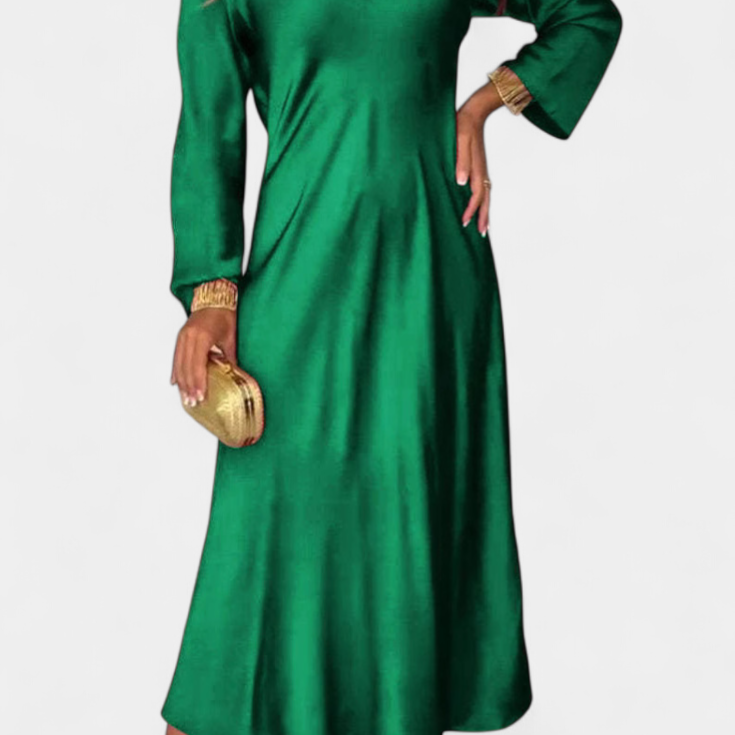 Мартинa Плавна Рокля с V Изрез и Дълги Ръкави