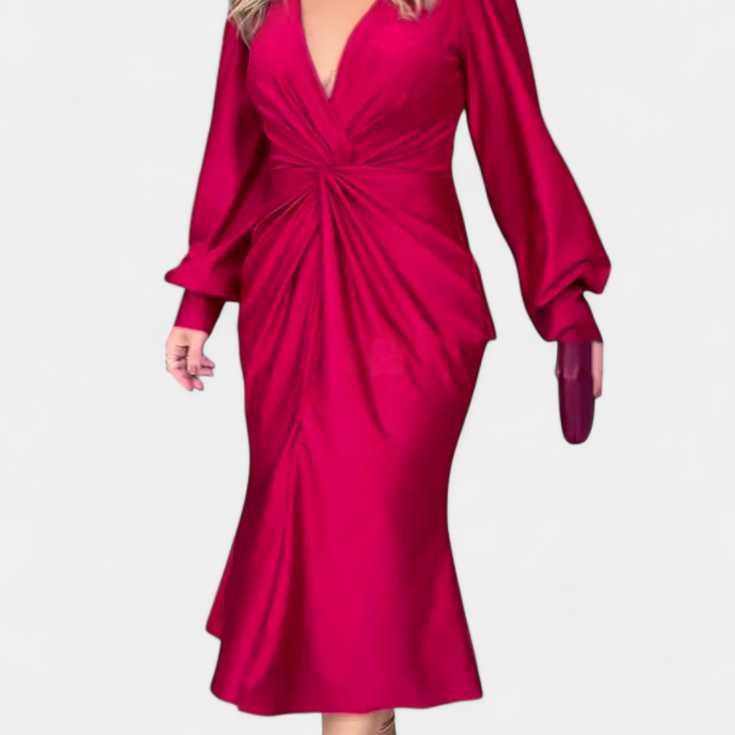 Веселка Дълга Рокля с Дълги Ръкави и V-Изрез