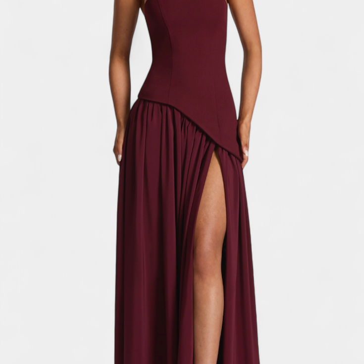 Райна Макси Рокля без Ръкави от Шифон с Боков Разрез