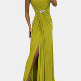 Емилия Макси Рокля с Плисировки и Страничен Изрез