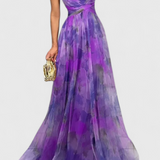 Макси рокля Магдалена с цветен десен и V-образно деколте